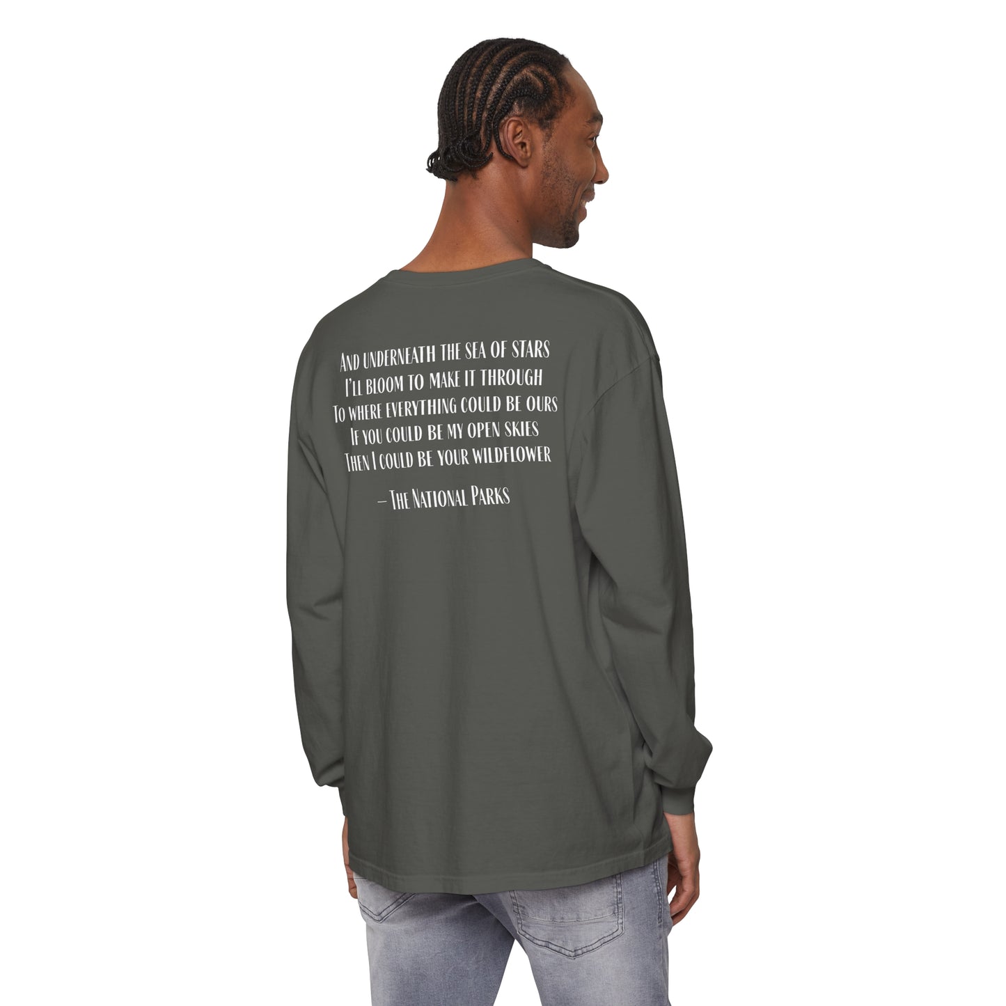 Open Skies and Wildflowers - Unisex Garment-dyed Long Sleeve T-Shirt