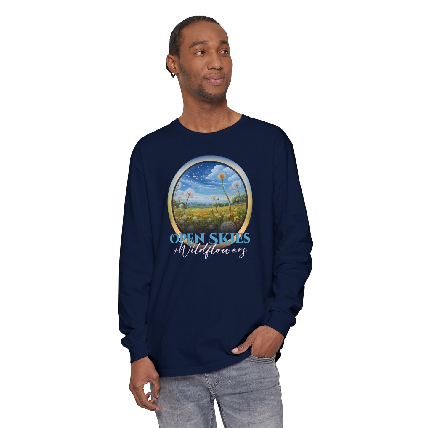 Open Skies and Wildflowers - Unisex Garment-dyed Long Sleeve T-Shirt