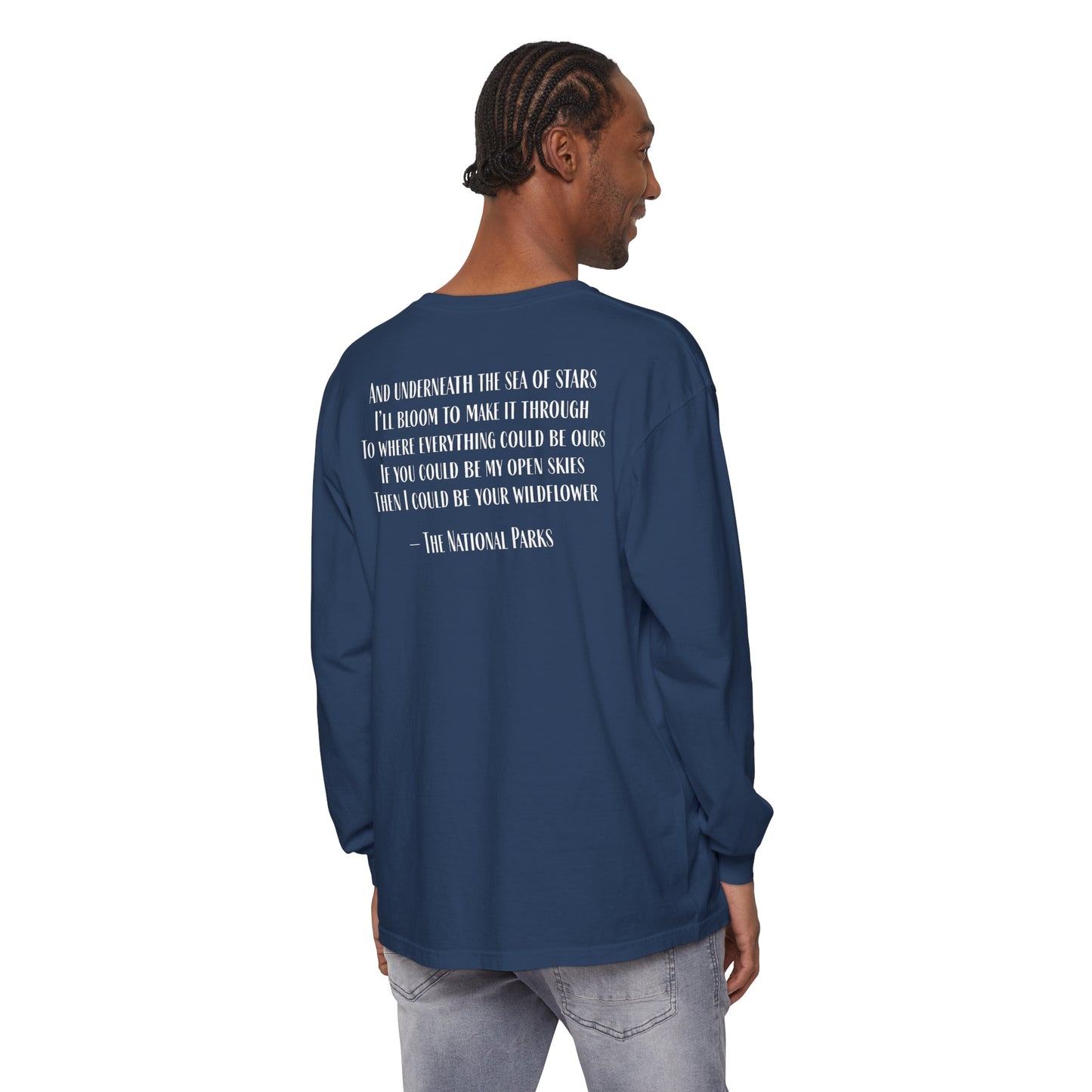 Open Skies and Wildflowers - Unisex Garment-dyed Long Sleeve T-Shirt