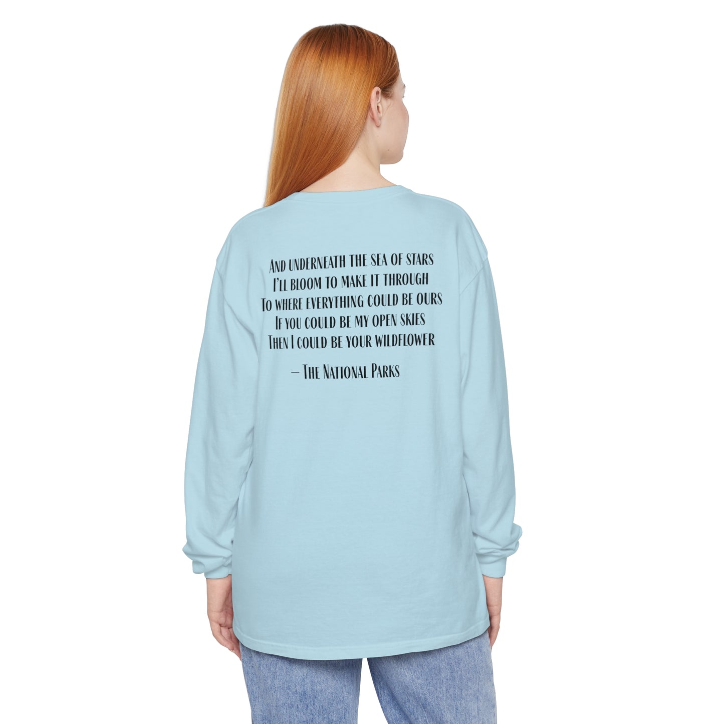 Open Skies and Wildflowers - Unisex Garment-dyed Long Sleeve T-Shirt