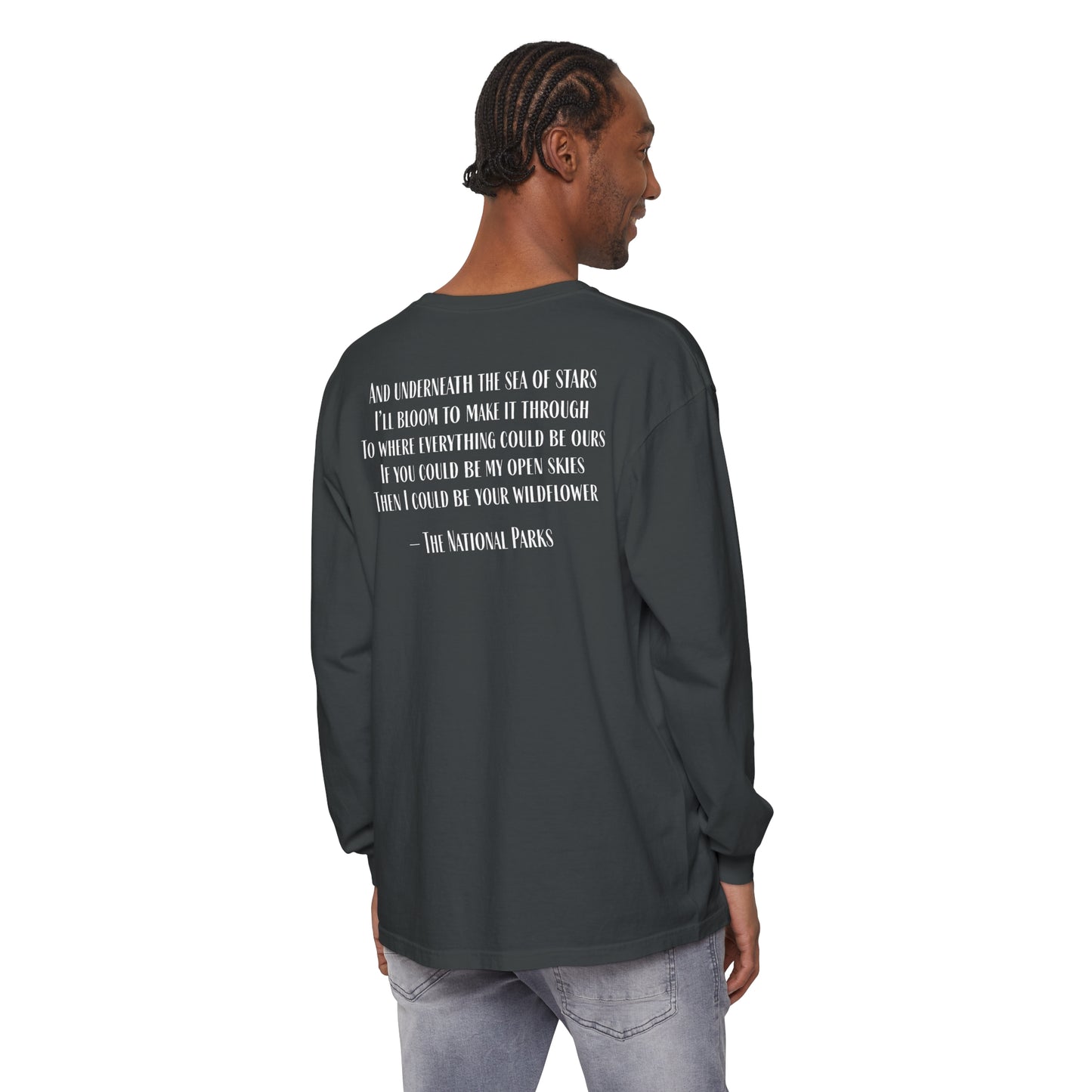 Open Skies and Wildflowers - Unisex Garment-dyed Long Sleeve T-Shirt