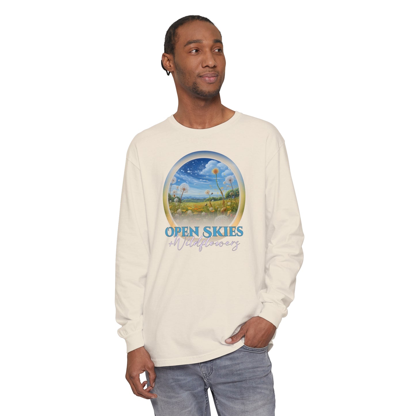 Open Skies and Wildflowers - Unisex Garment-dyed Long Sleeve T-Shirt