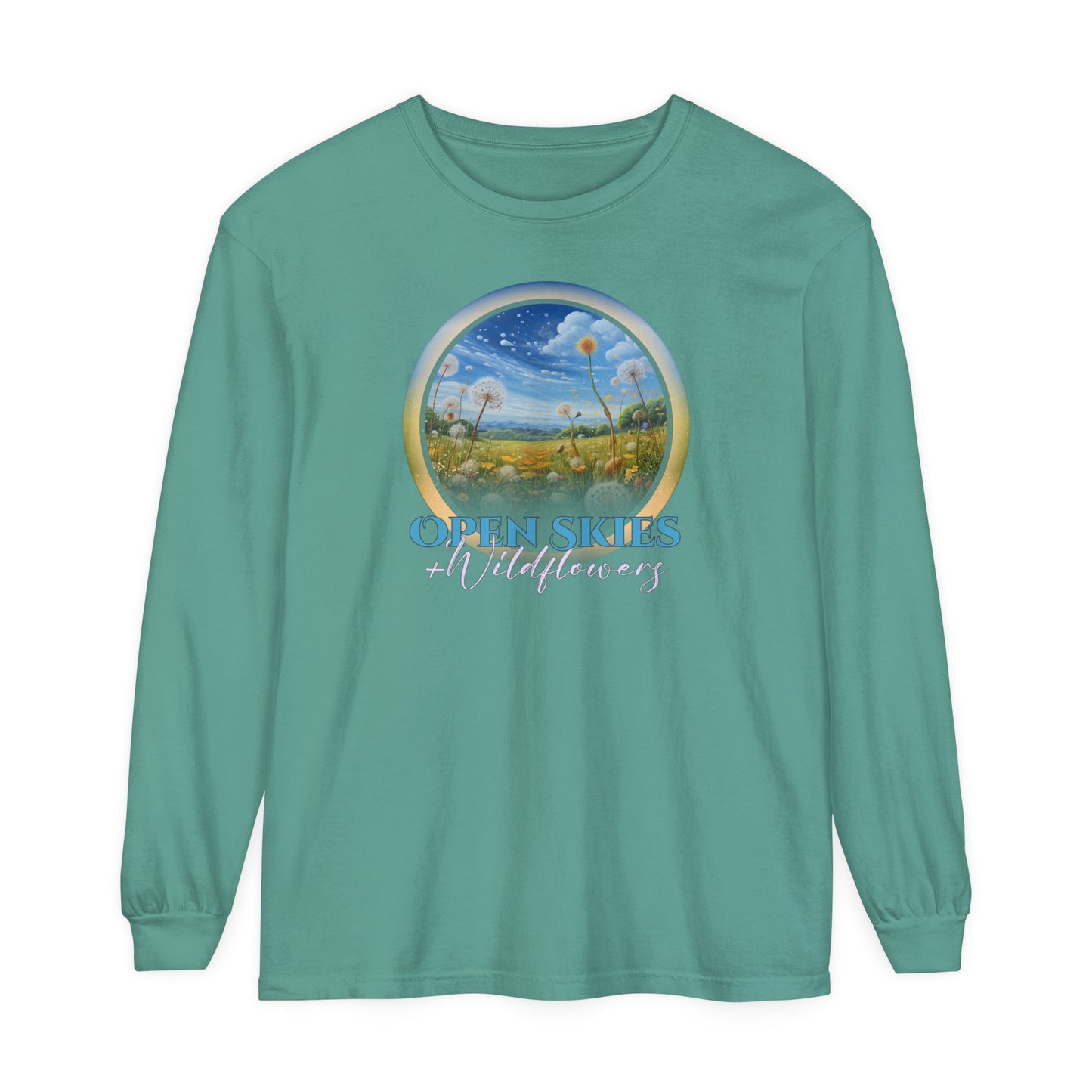 Open Skies and Wildflowers - Unisex Garment-dyed Long Sleeve T-Shirt