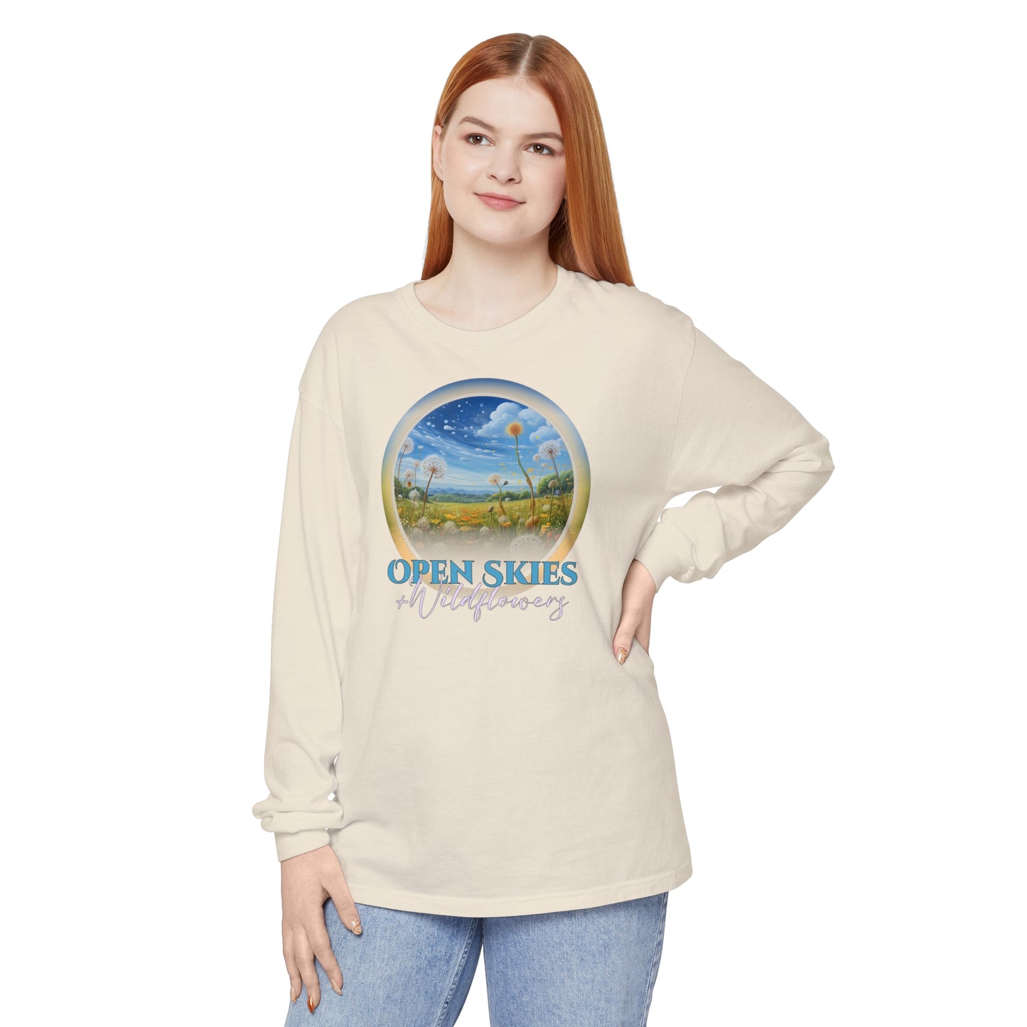 Open Skies and Wildflowers - Unisex Garment-dyed Long Sleeve T-Shirt