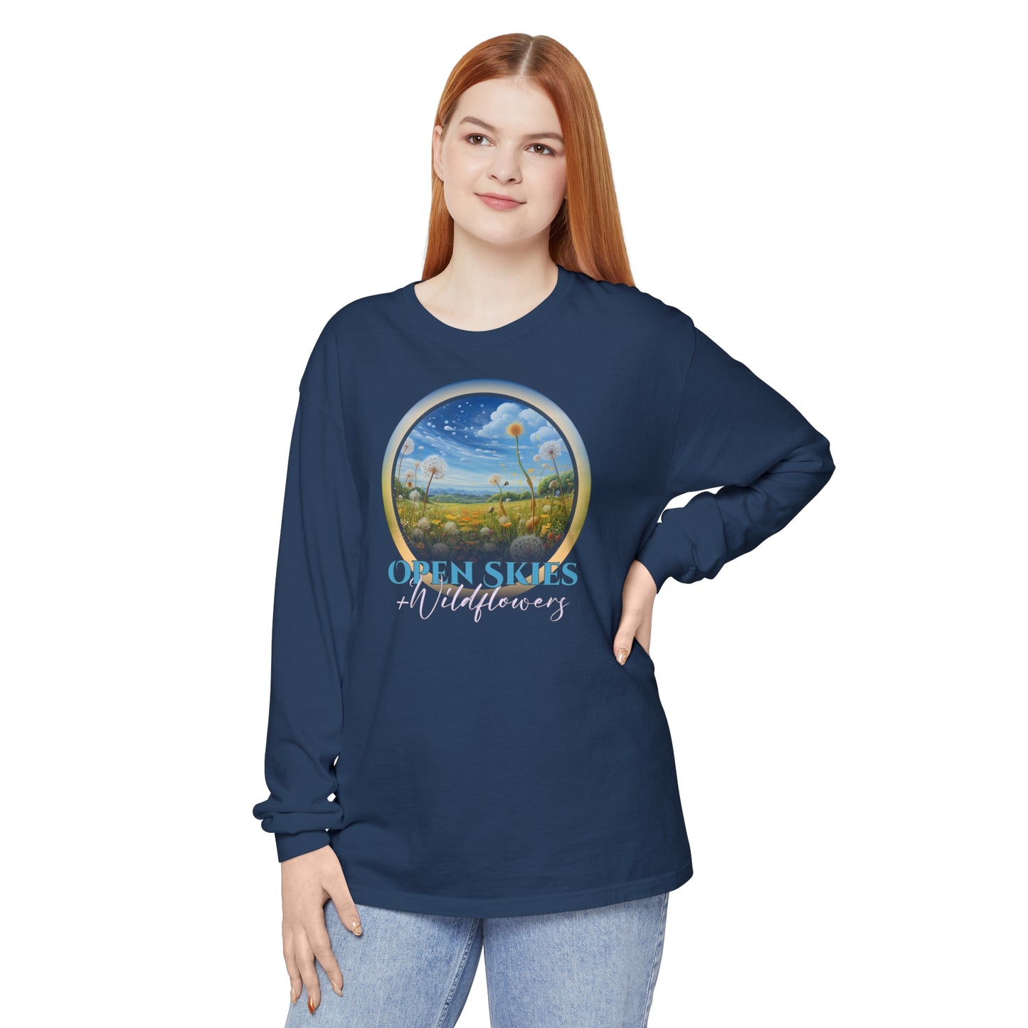 Open Skies and Wildflowers - Unisex Garment-dyed Long Sleeve T-Shirt