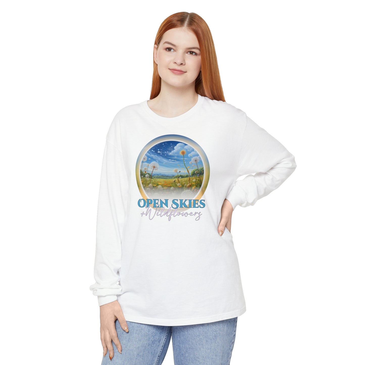 Open Skies and Wildflowers - Unisex Garment-dyed Long Sleeve T-Shirt