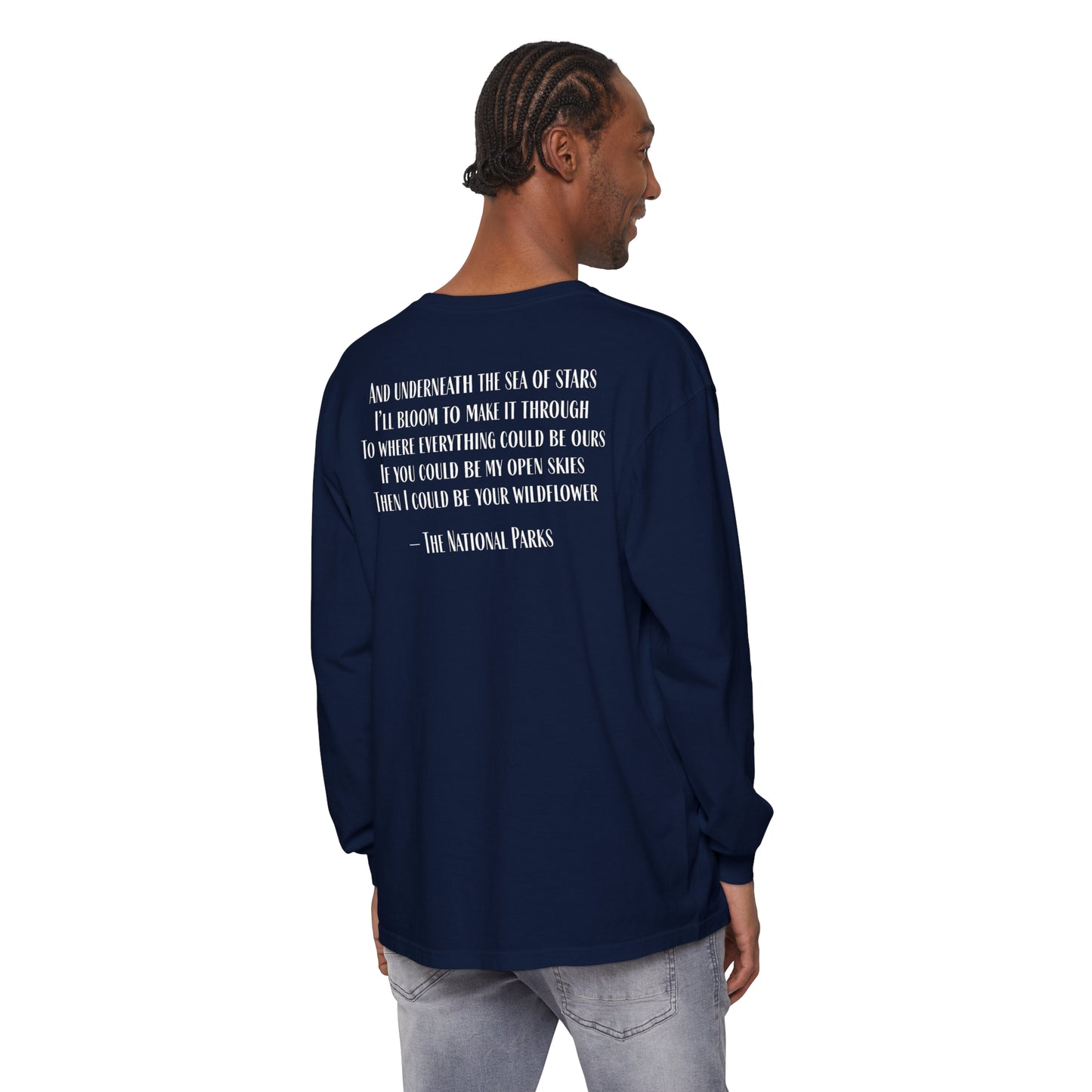 Open Skies and Wildflowers - Unisex Garment-dyed Long Sleeve T-Shirt