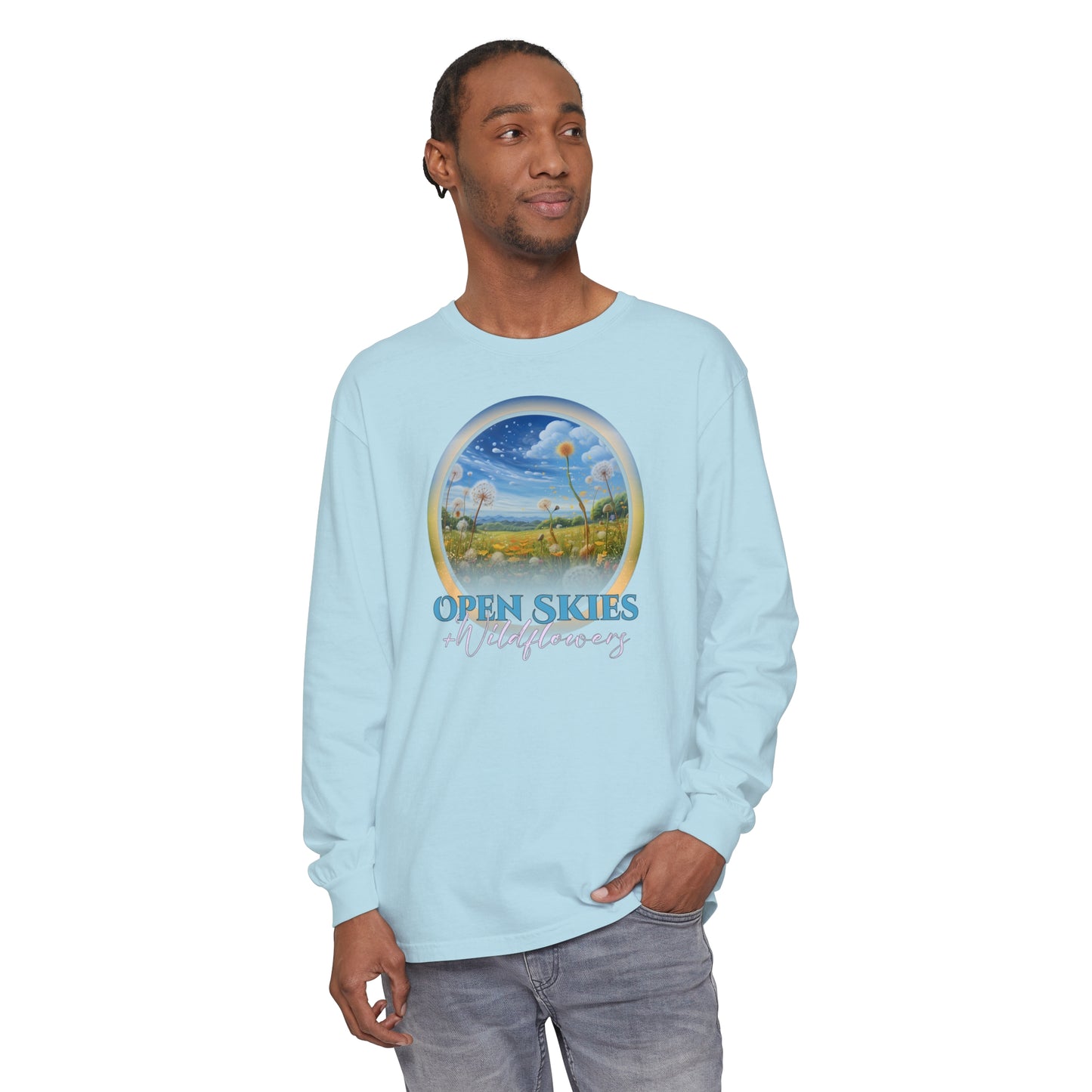 Open Skies and Wildflowers - Unisex Garment-dyed Long Sleeve T-Shirt