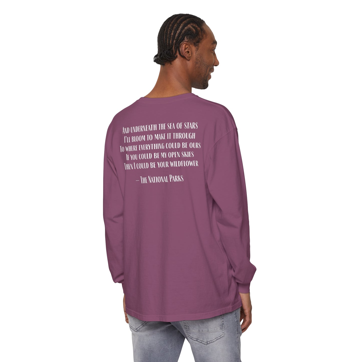 Open Skies and Wildflowers - Unisex Garment-dyed Long Sleeve T-Shirt