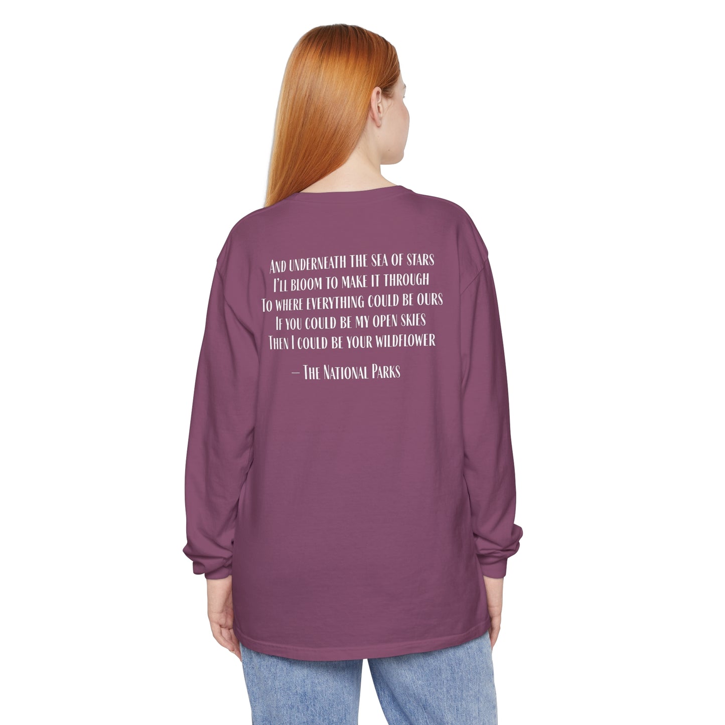 Open Skies and Wildflowers - Unisex Garment-dyed Long Sleeve T-Shirt
