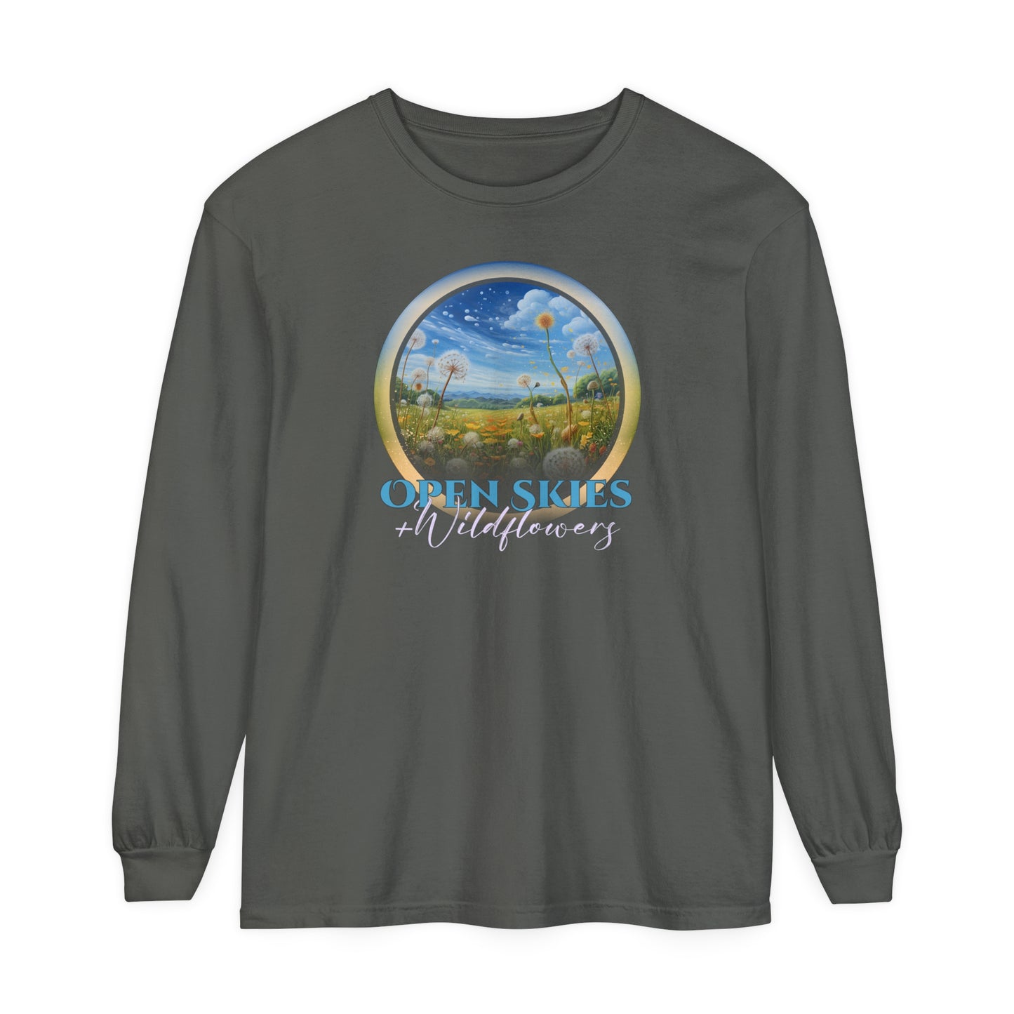Open Skies and Wildflowers - Unisex Garment-dyed Long Sleeve T-Shirt