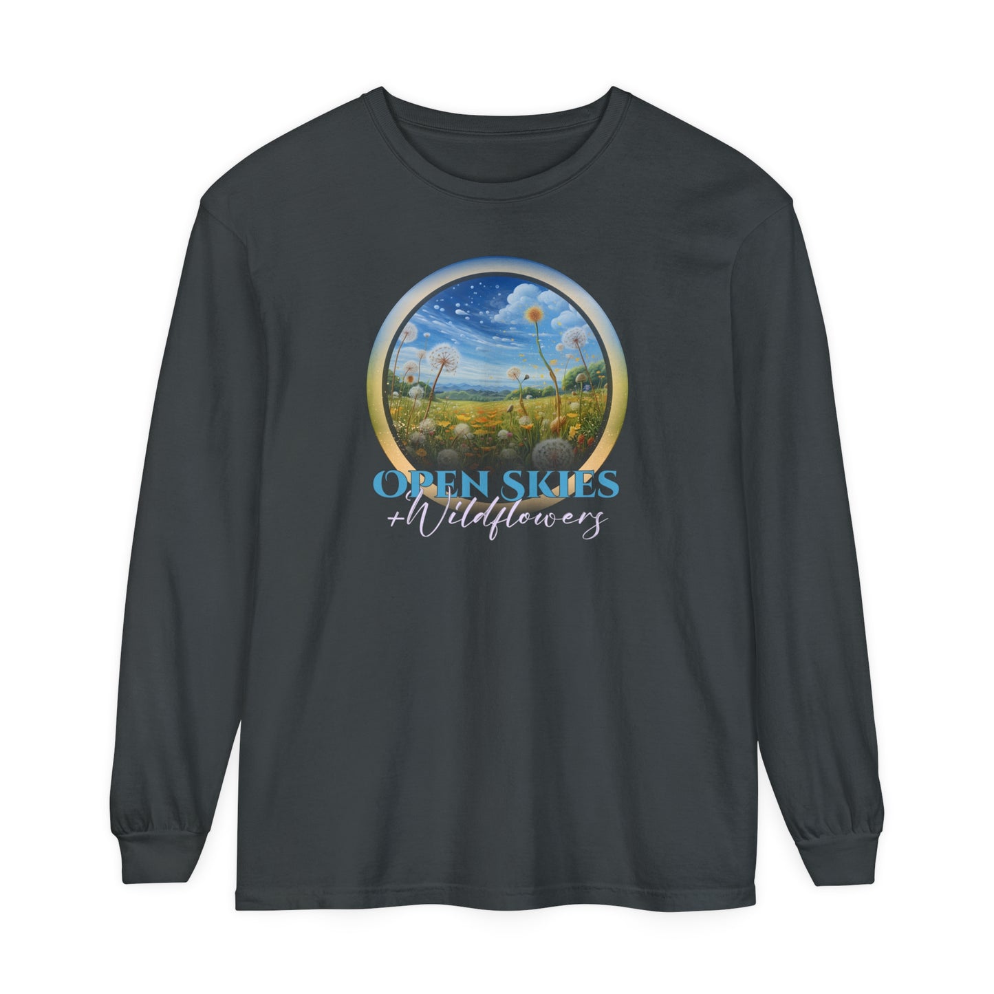 Open Skies and Wildflowers - Unisex Garment-dyed Long Sleeve T-Shirt