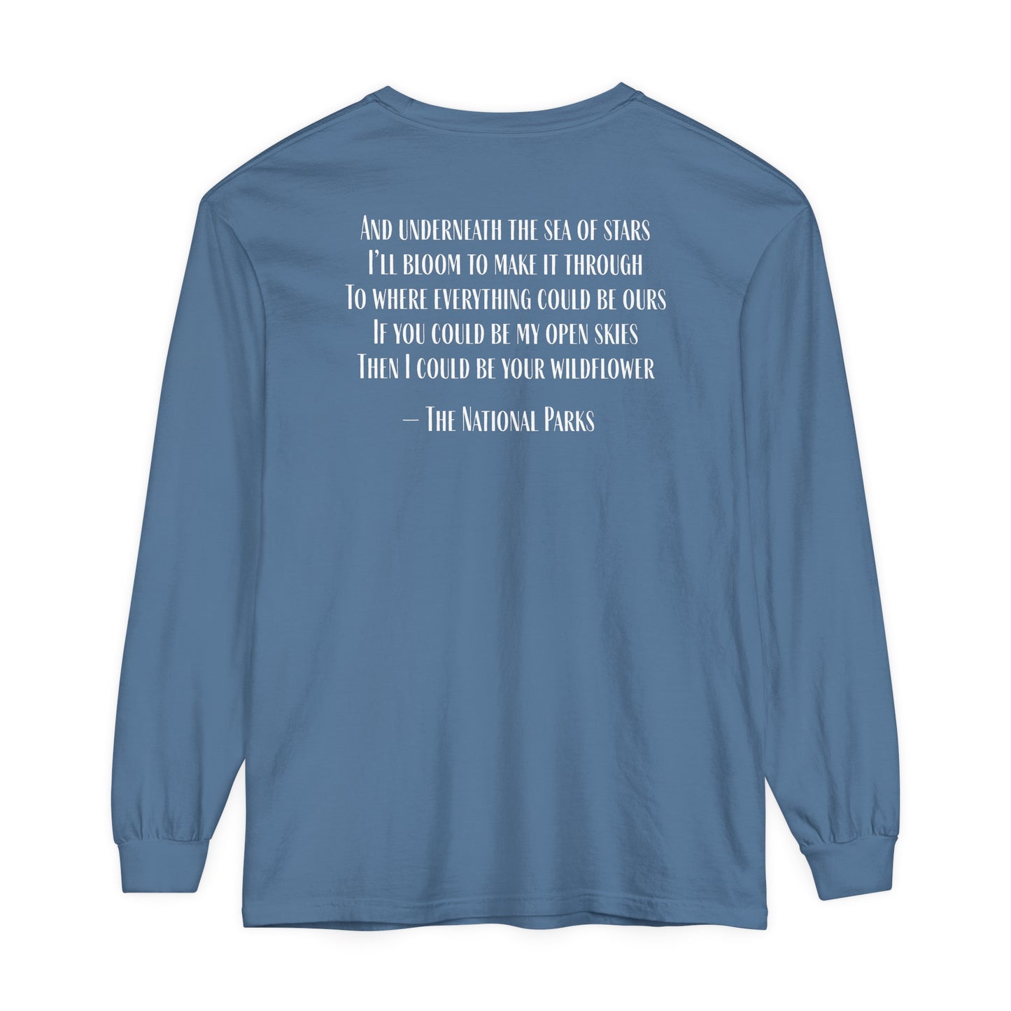 Open Skies and Wildflowers - Unisex Garment-dyed Long Sleeve T-Shirt