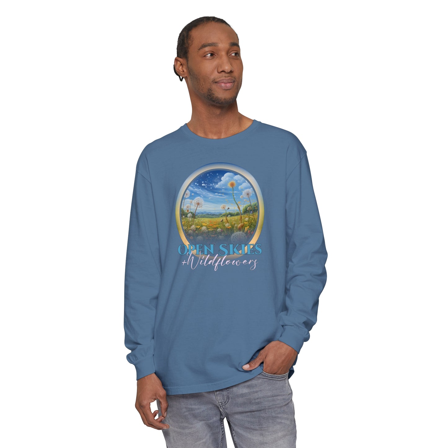 Open Skies and Wildflowers - Unisex Garment-dyed Long Sleeve T-Shirt