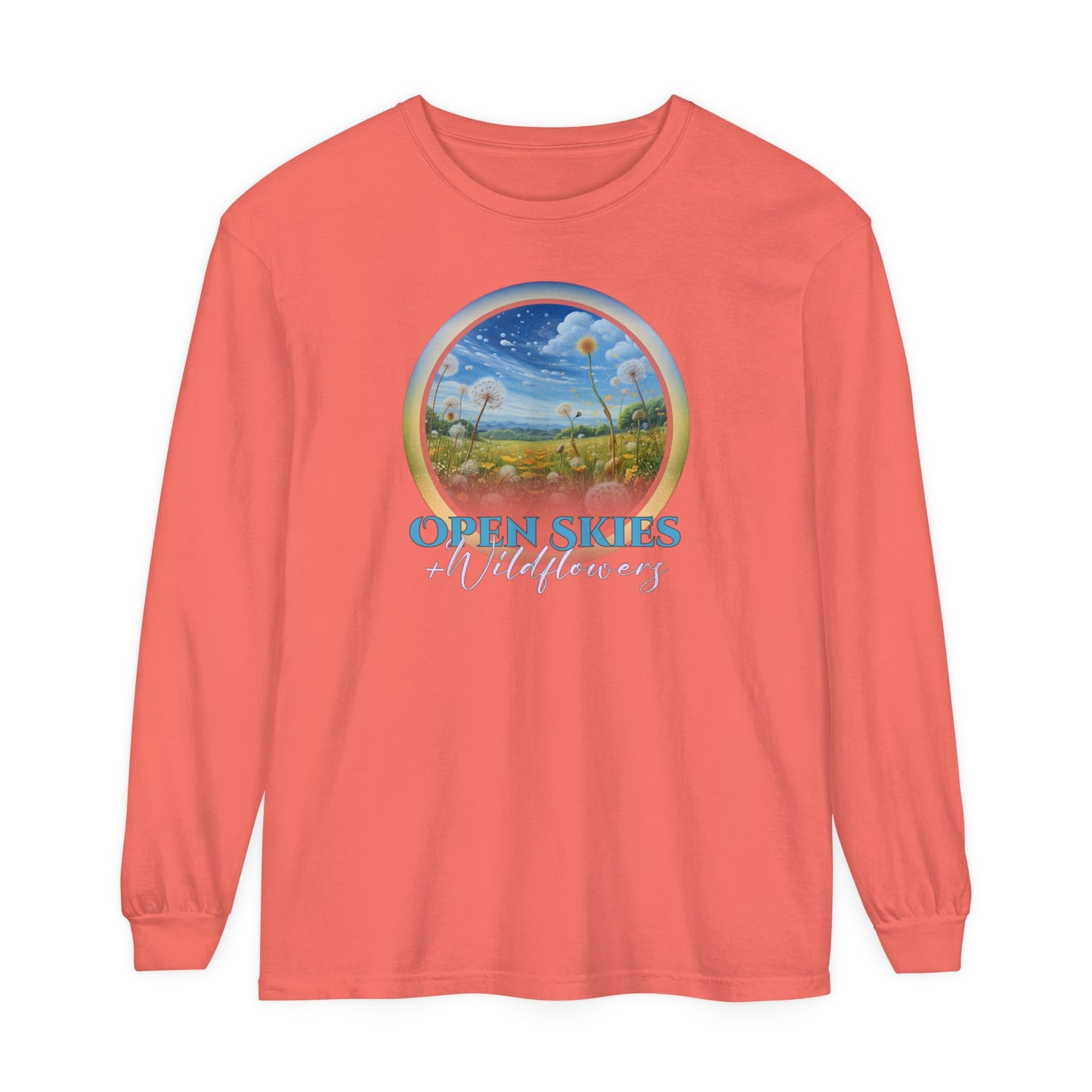 Open Skies and Wildflowers - Unisex Garment-dyed Long Sleeve T-Shirt