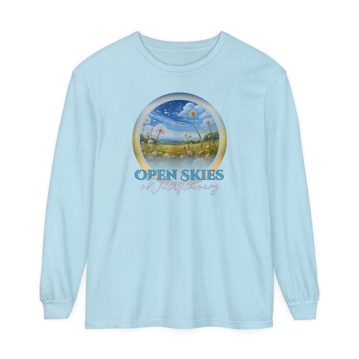 Open Skies and Wildflowers - Unisex Garment-dyed Long Sleeve T-Shirt