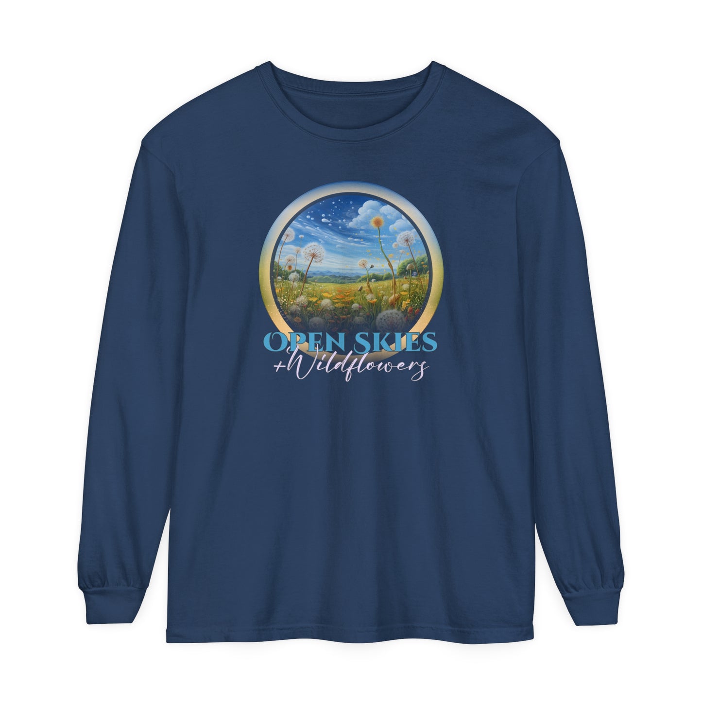 Open Skies and Wildflowers - Unisex Garment-dyed Long Sleeve T-Shirt