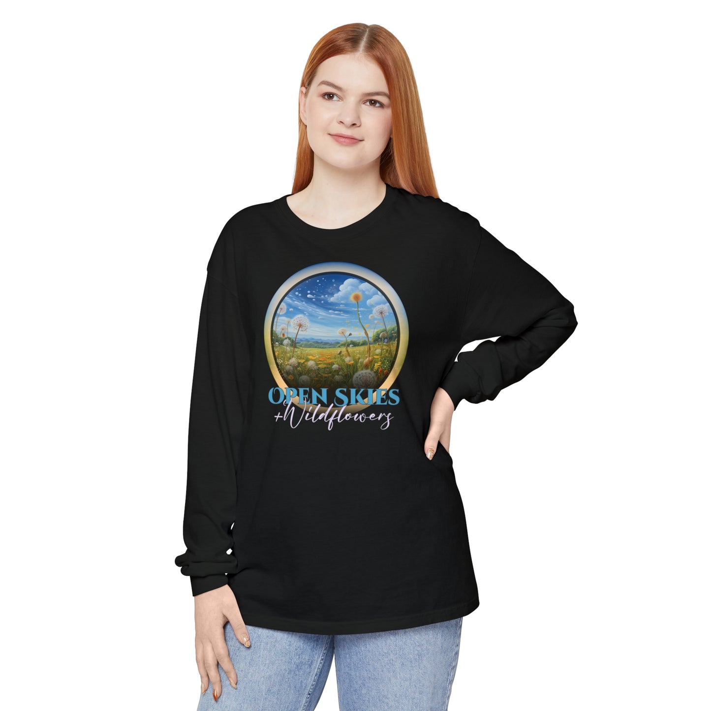 Open Skies and Wildflowers - Unisex Garment-dyed Long Sleeve T-Shirt