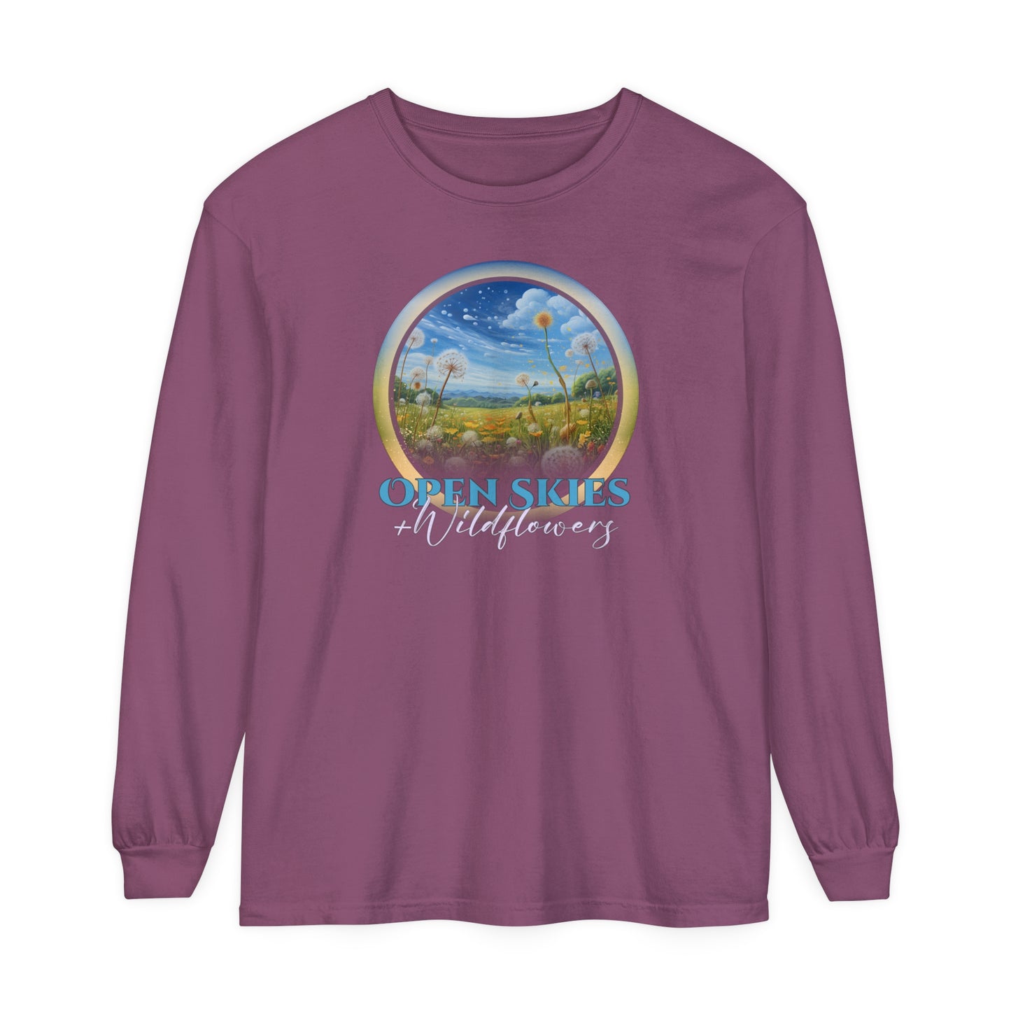 Open Skies and Wildflowers - Unisex Garment-dyed Long Sleeve T-Shirt