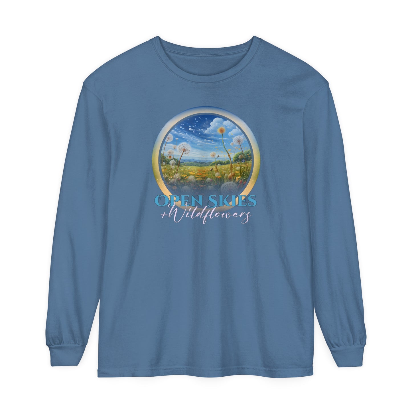 Open Skies and Wildflowers - Unisex Garment-dyed Long Sleeve T-Shirt