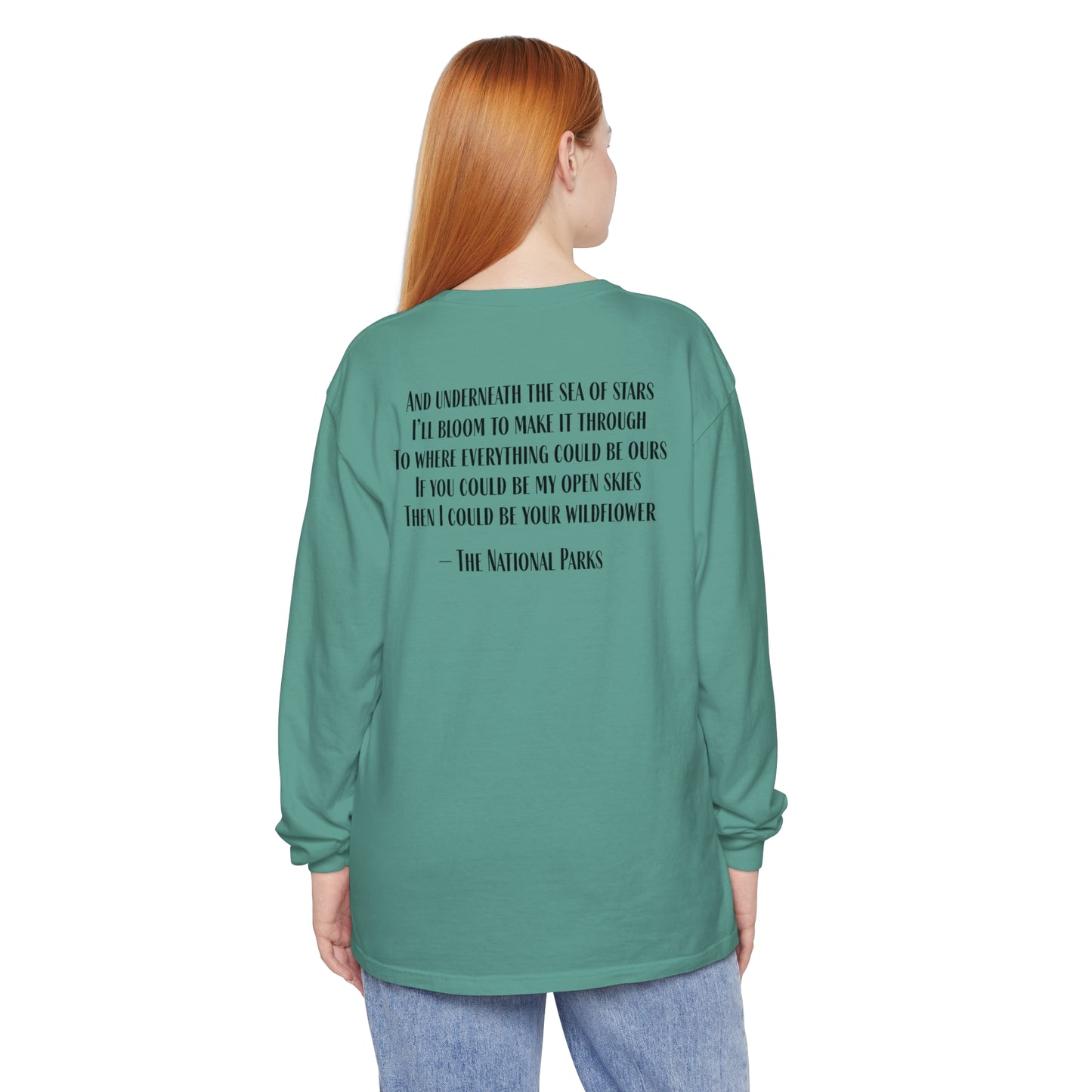 Open Skies and Wildflowers - Unisex Garment-dyed Long Sleeve T-Shirt