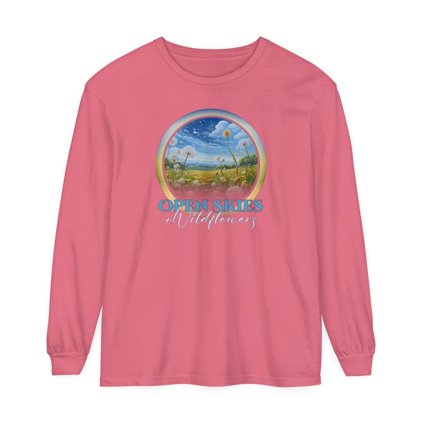 Open Skies and Wildflowers - Unisex Garment-dyed Long Sleeve T-Shirt