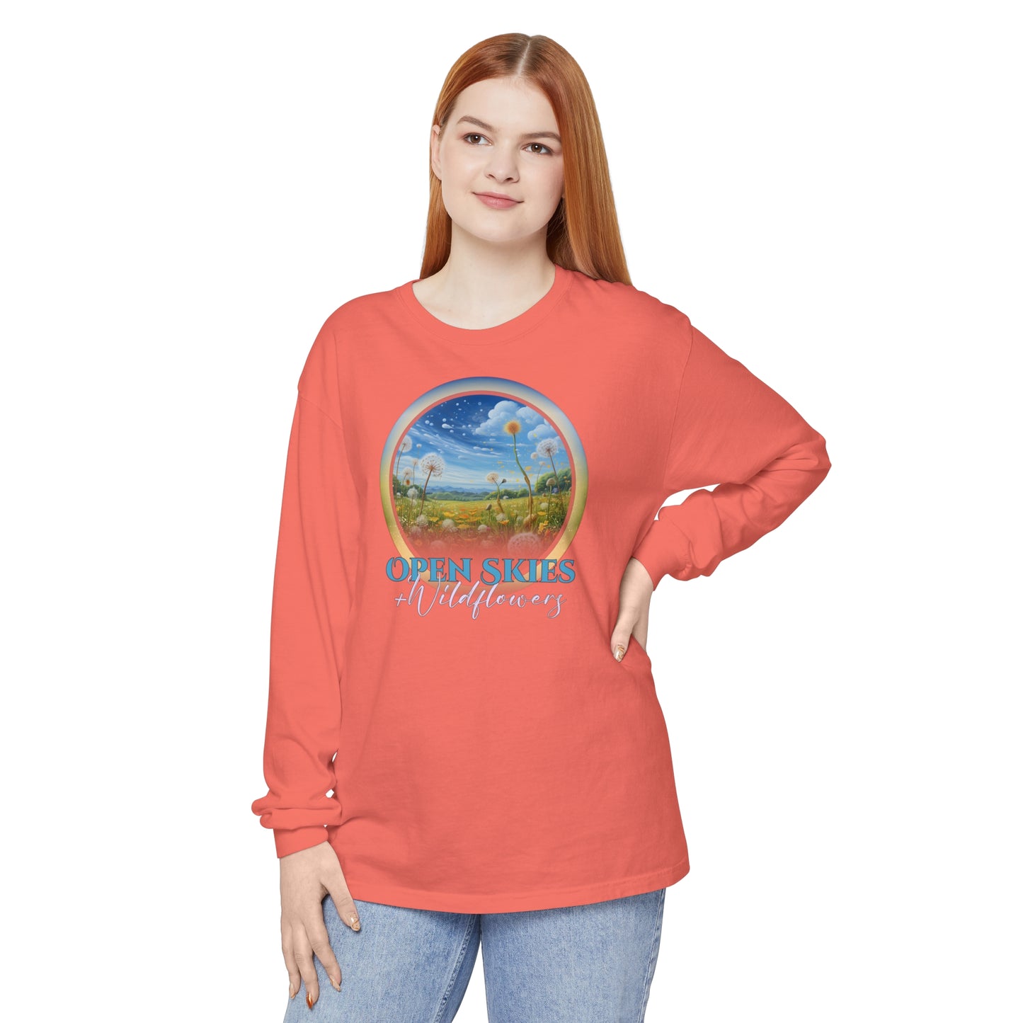 Open Skies and Wildflowers - Unisex Garment-dyed Long Sleeve T-Shirt