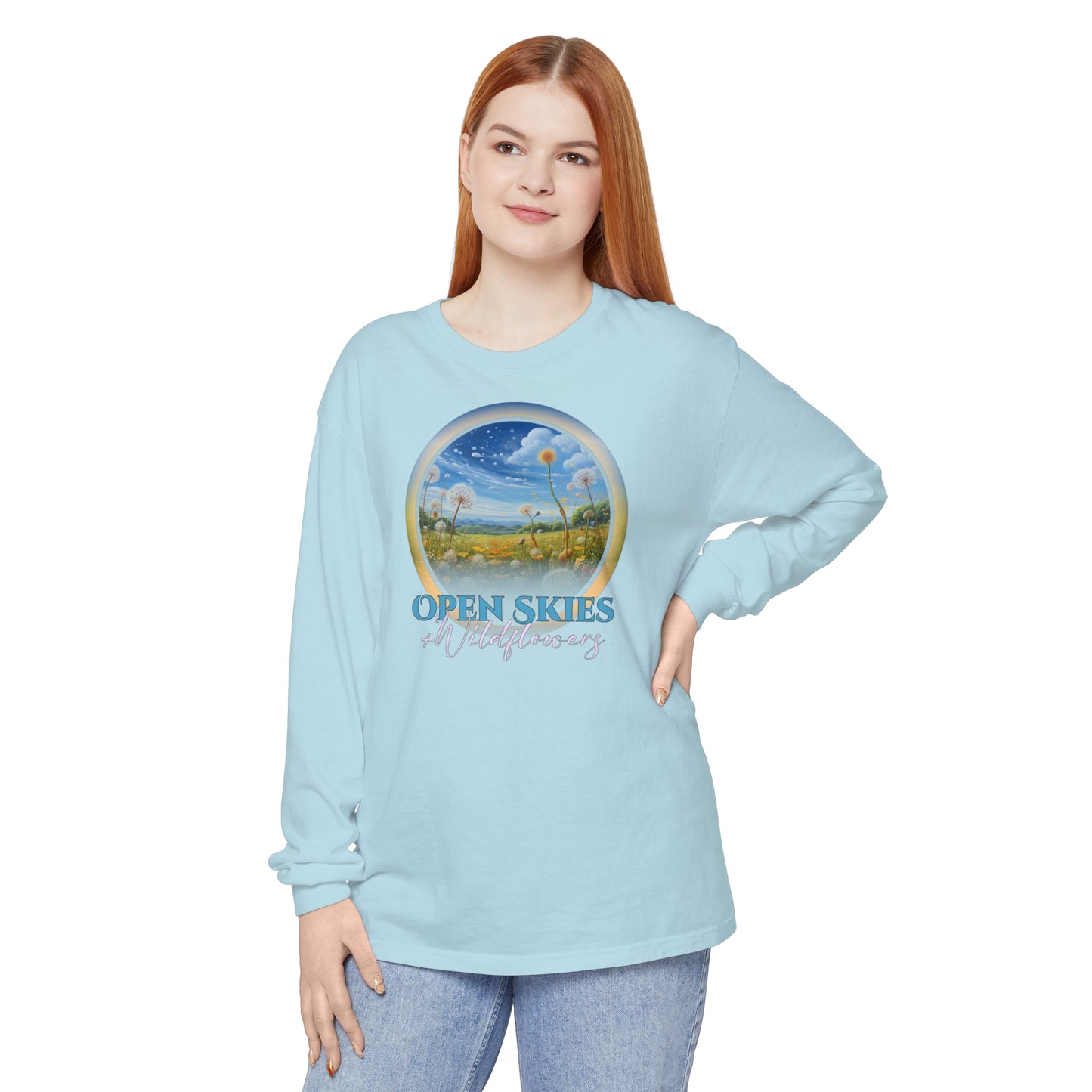 Open Skies and Wildflowers - Unisex Garment-dyed Long Sleeve T-Shirt