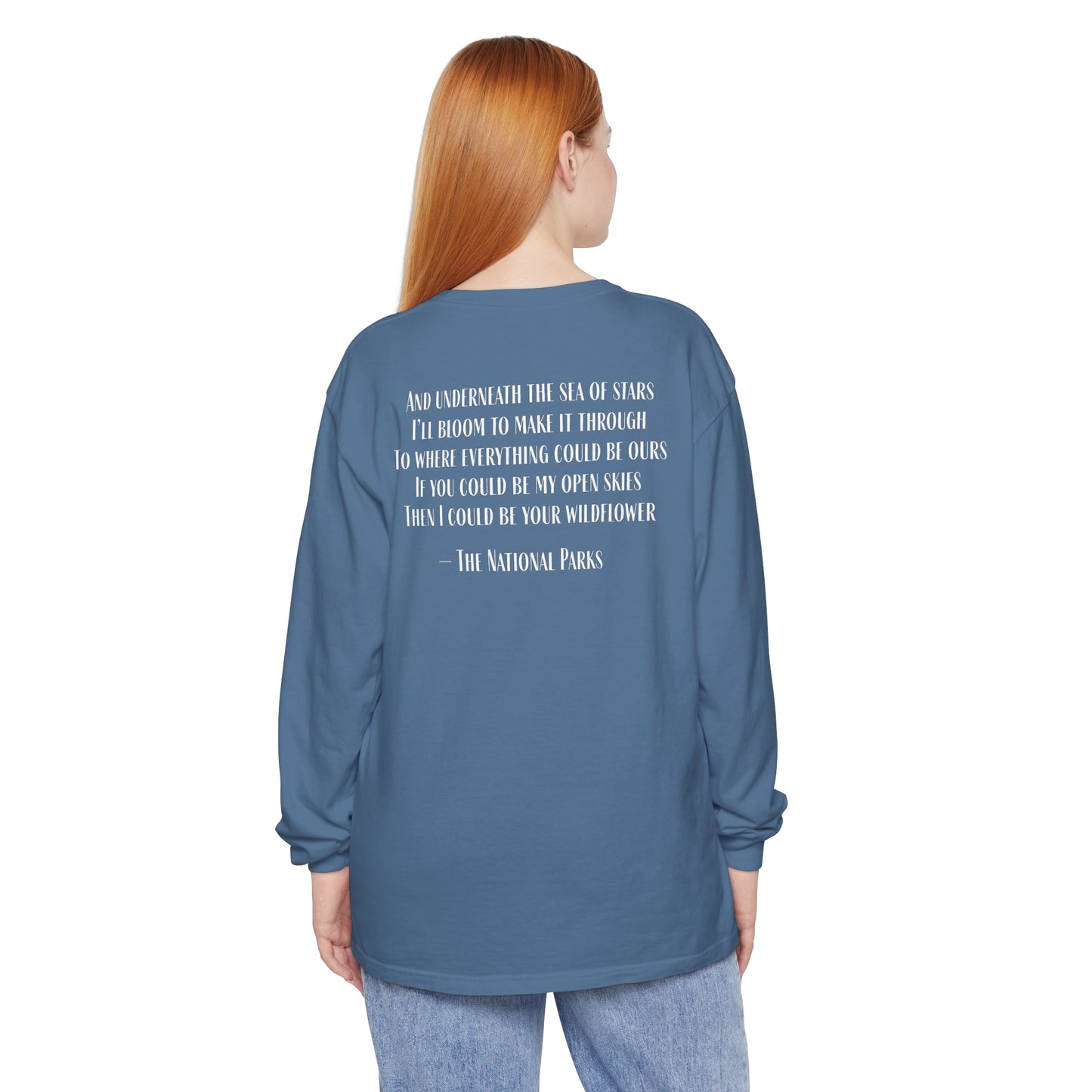 Open Skies and Wildflowers - Unisex Garment-dyed Long Sleeve T-Shirt