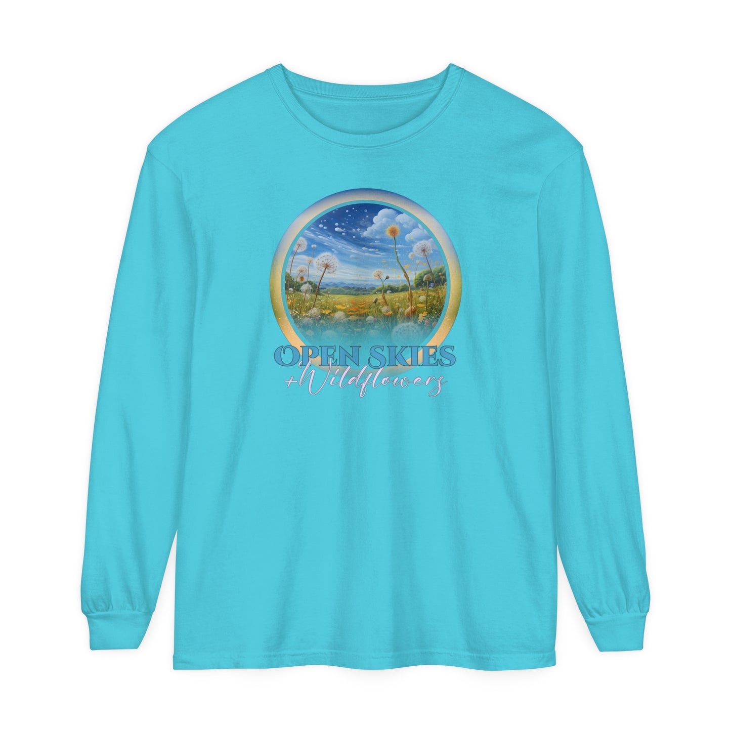 Open Skies and Wildflowers - Unisex Garment-dyed Long Sleeve T-Shirt