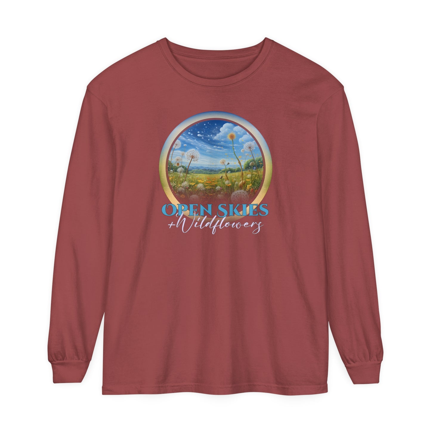 Open Skies and Wildflowers - Unisex Garment-dyed Long Sleeve T-Shirt
