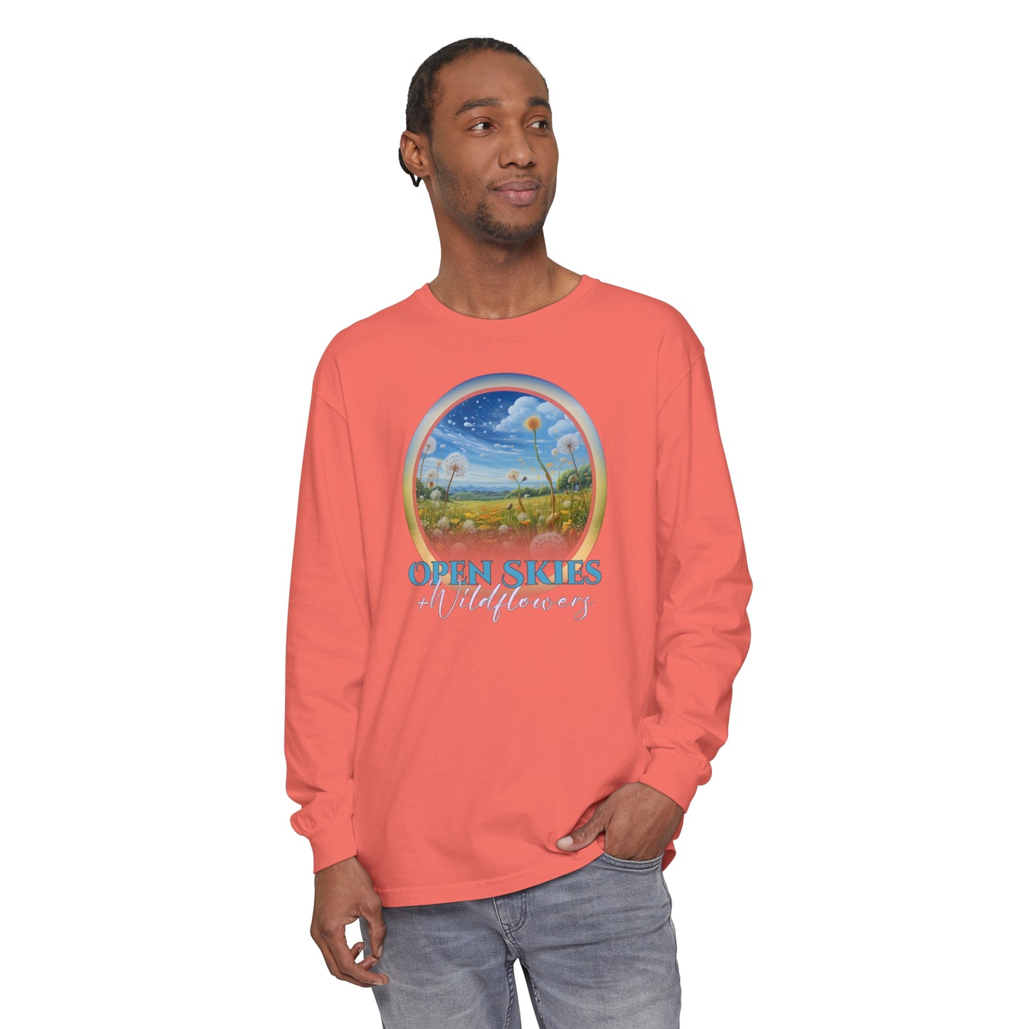 Open Skies and Wildflowers - Unisex Garment-dyed Long Sleeve T-Shirt