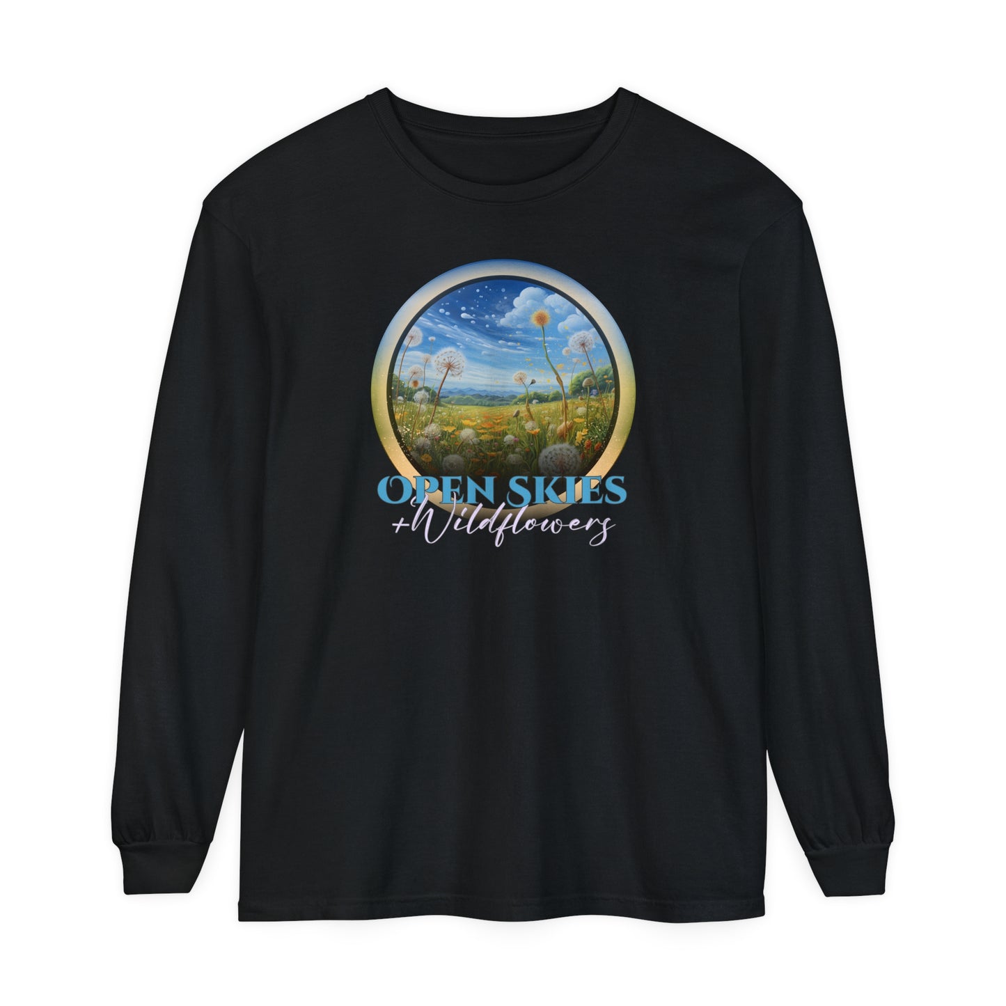 Open Skies and Wildflowers - Unisex Garment-dyed Long Sleeve T-Shirt