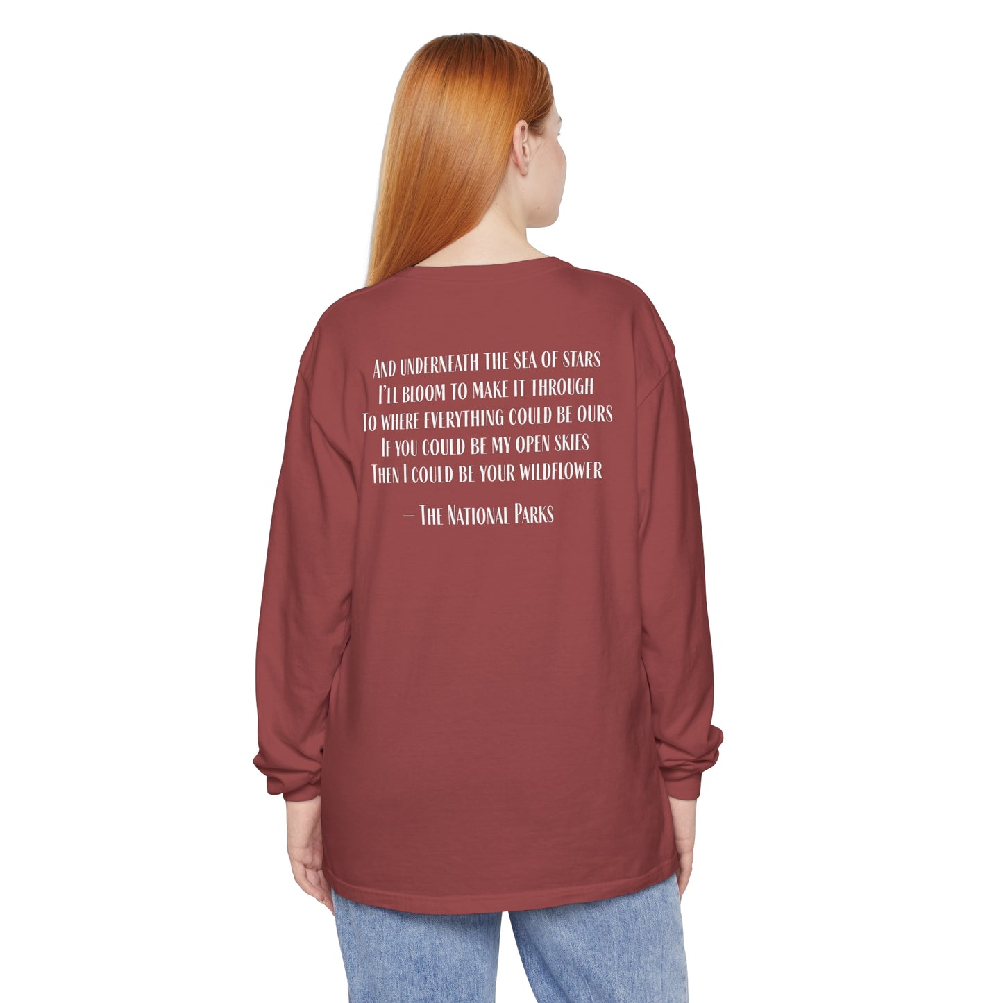 Open Skies and Wildflowers - Unisex Garment-dyed Long Sleeve T-Shirt