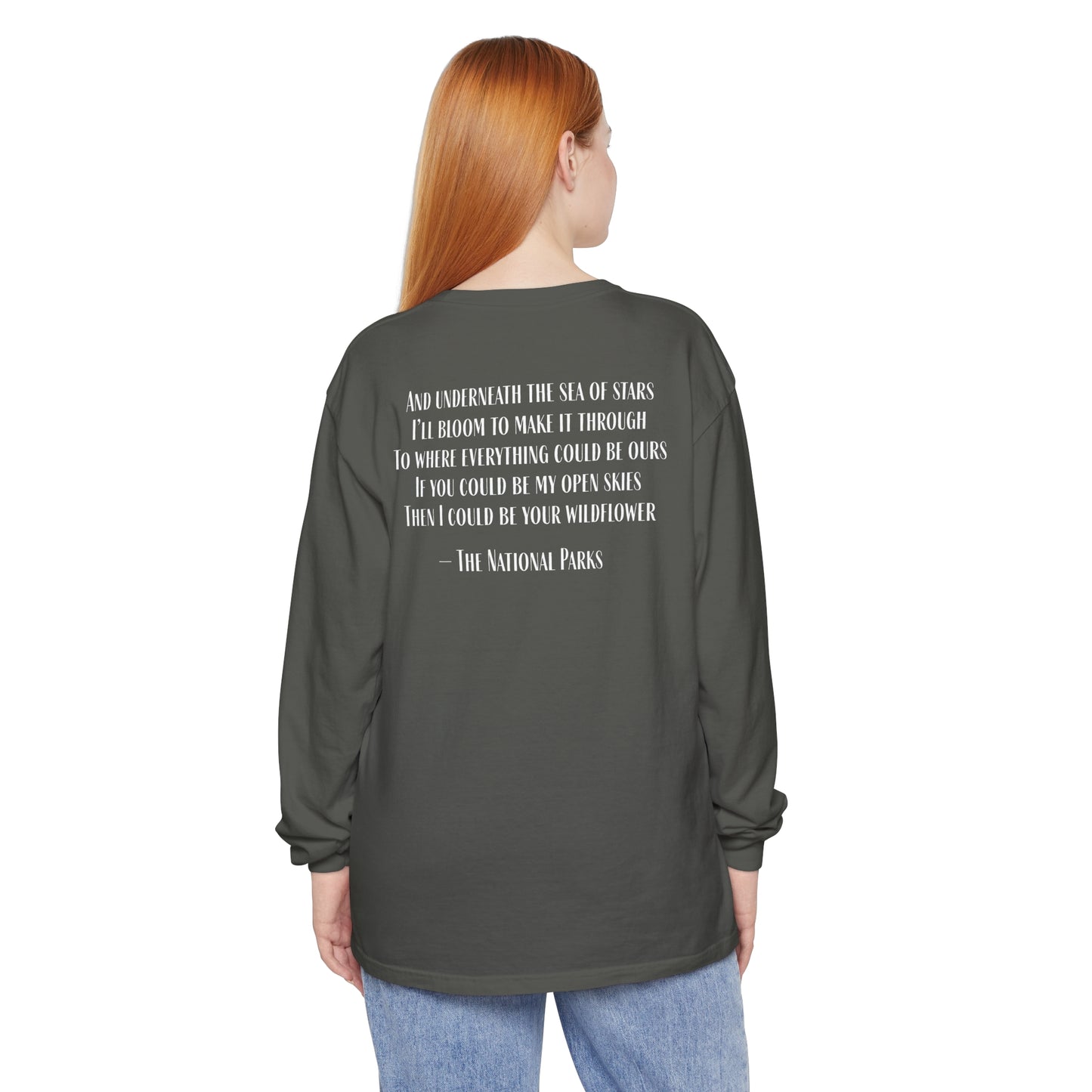 Open Skies and Wildflowers - Unisex Garment-dyed Long Sleeve T-Shirt