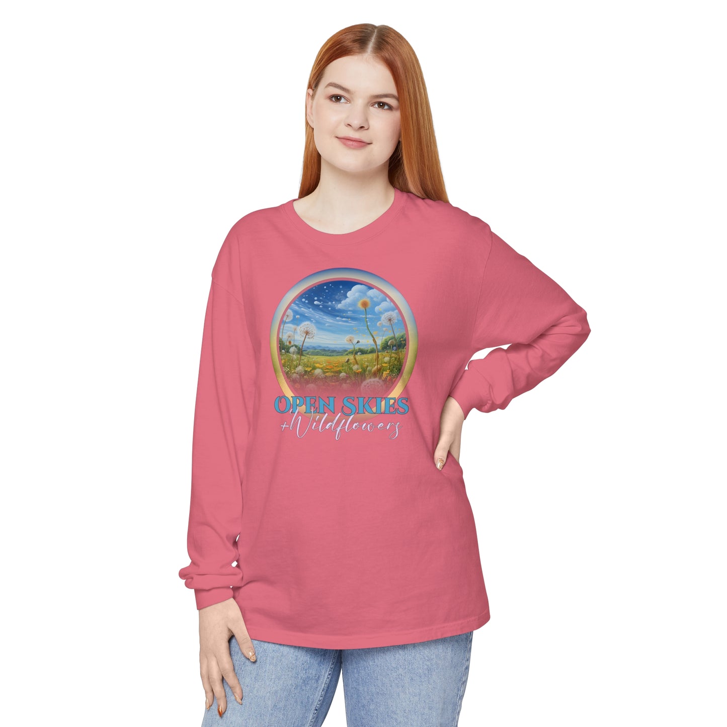 Open Skies and Wildflowers - Unisex Garment-dyed Long Sleeve T-Shirt