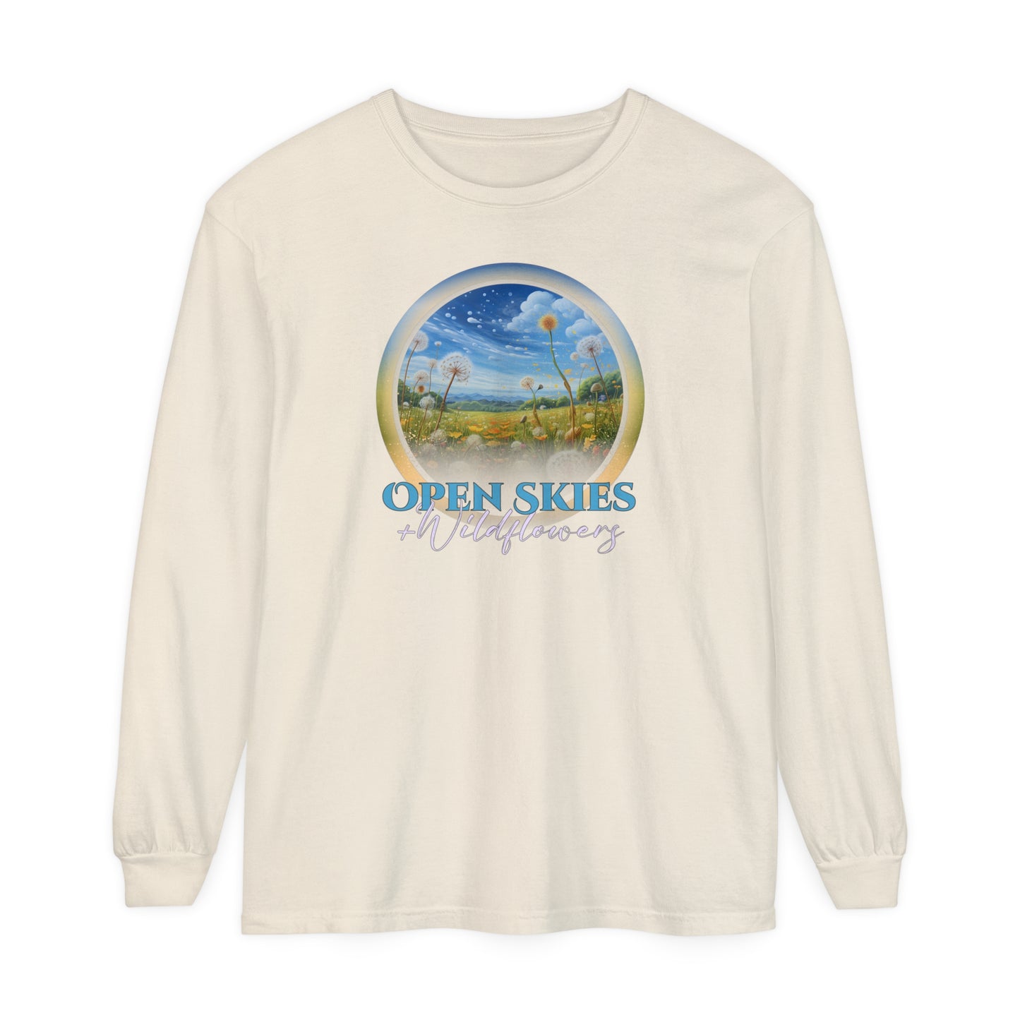 Open Skies and Wildflowers - Unisex Garment-dyed Long Sleeve T-Shirt