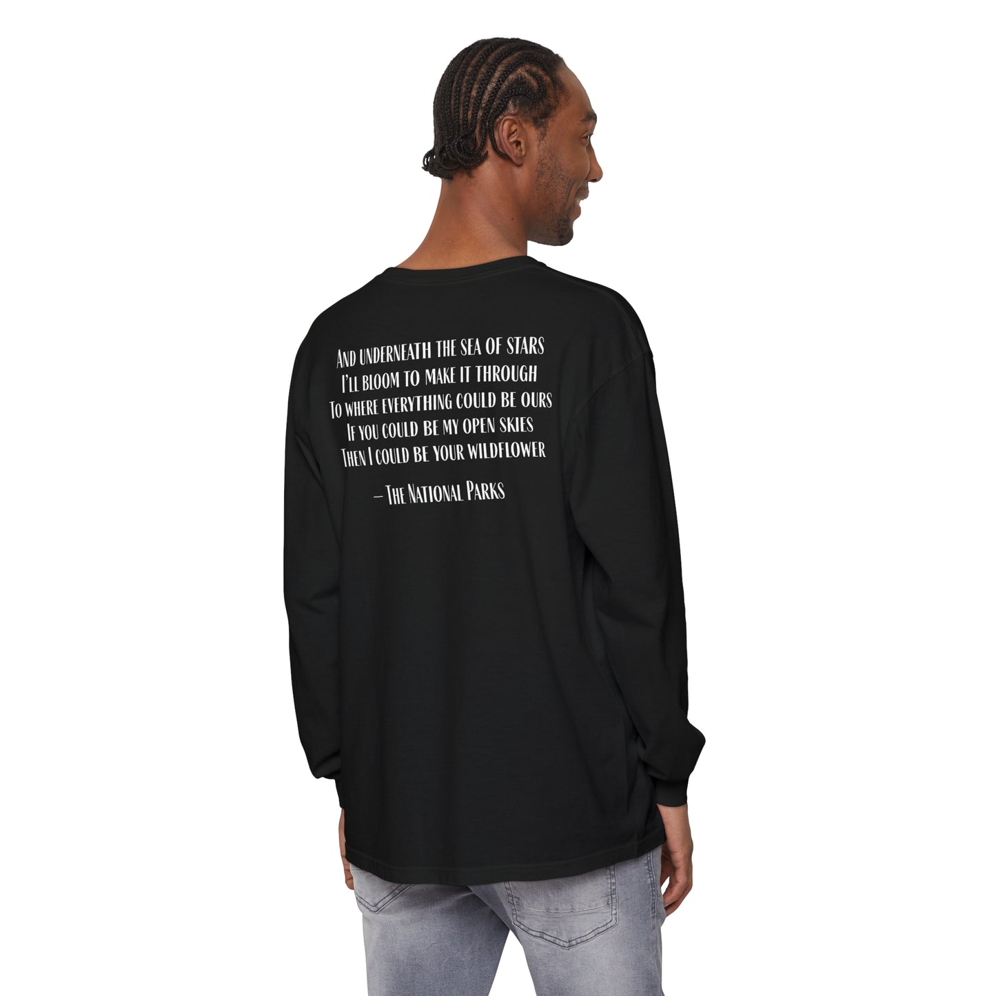 Open Skies and Wildflowers - Unisex Garment-dyed Long Sleeve T-Shirt