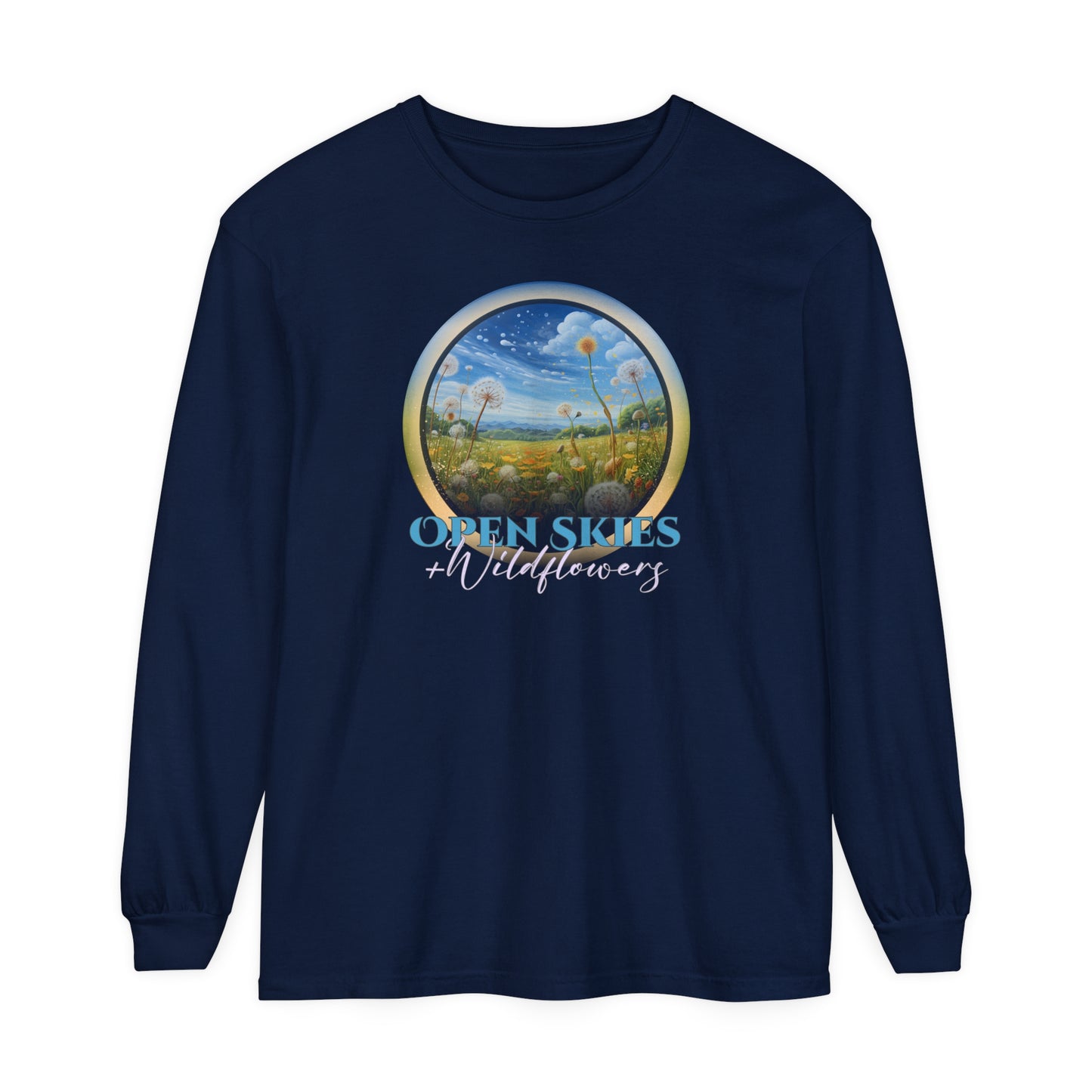 Open Skies and Wildflowers - Unisex Garment-dyed Long Sleeve T-Shirt