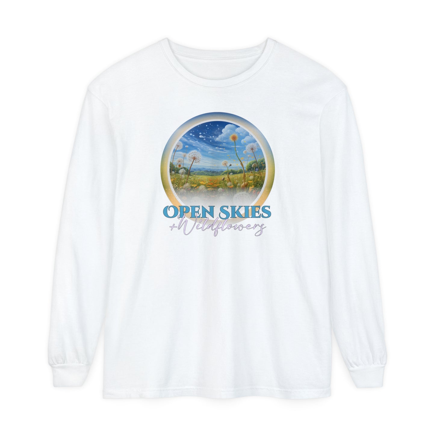 Open Skies and Wildflowers - Unisex Garment-dyed Long Sleeve T-Shirt