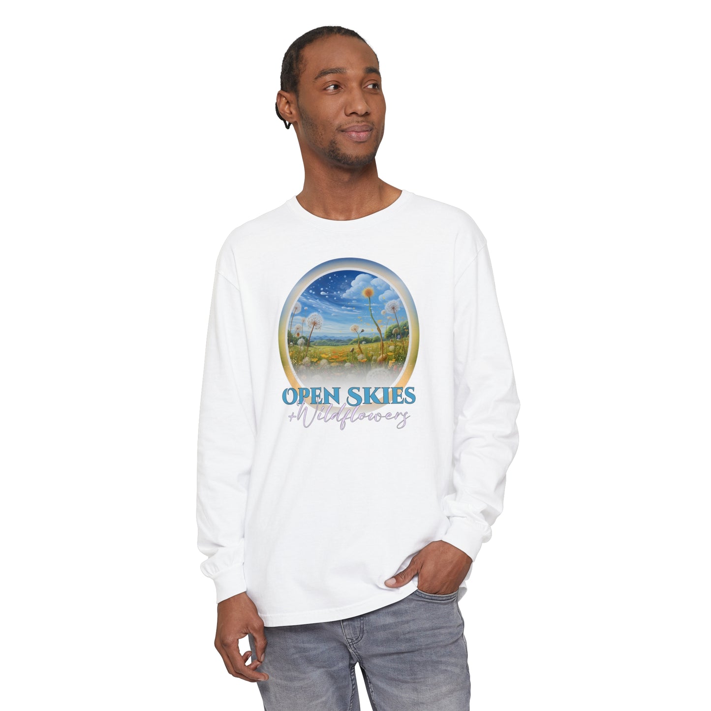 Open Skies and Wildflowers - Unisex Garment-dyed Long Sleeve T-Shirt
