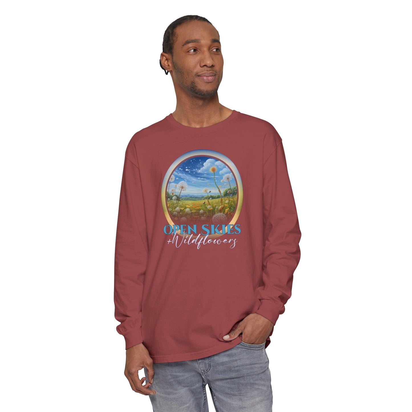 Open Skies and Wildflowers - Unisex Garment-dyed Long Sleeve T-Shirt