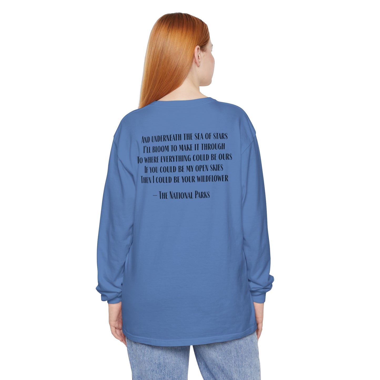 Open Skies and Wildflowers - Unisex Garment-dyed Long Sleeve T-Shirt